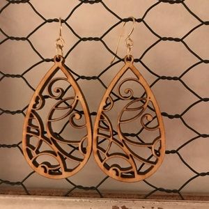 Hand carved wooden earrings. Super light weight